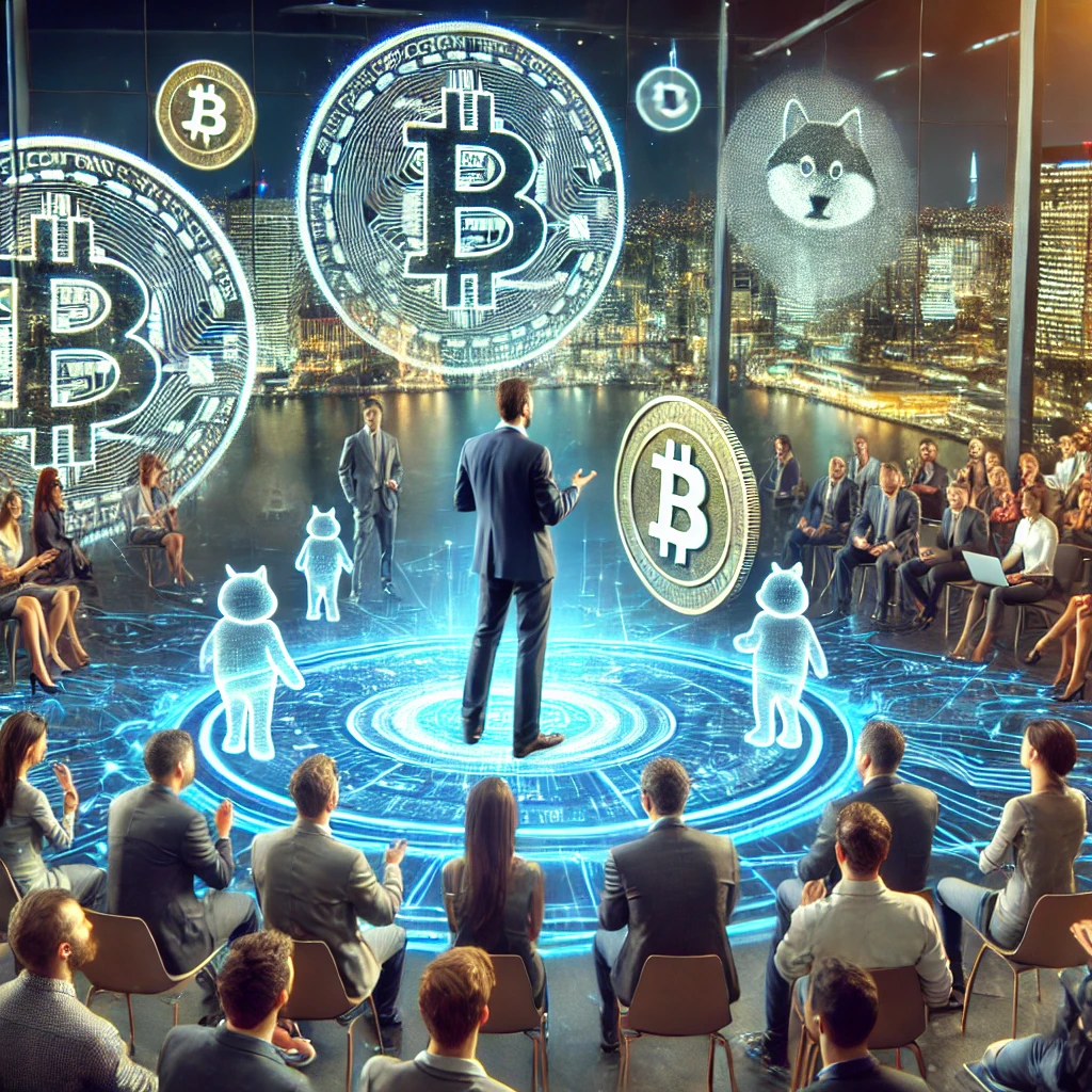 미래의 암호화폐 비전을 발표하는 기술 CEO