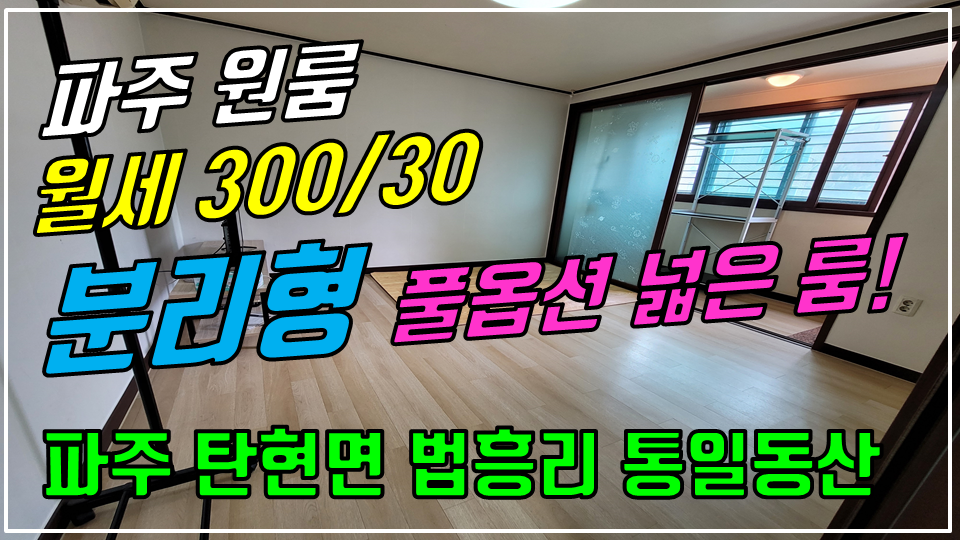  파주 탄현면 법흥리 원룸/통일동산 원룸/파주 영어마을 헤이리 원룸 월세 300/30만 풀옵션 베란다 넓고 개방감 좋은 주방분리형 넓은 원룸