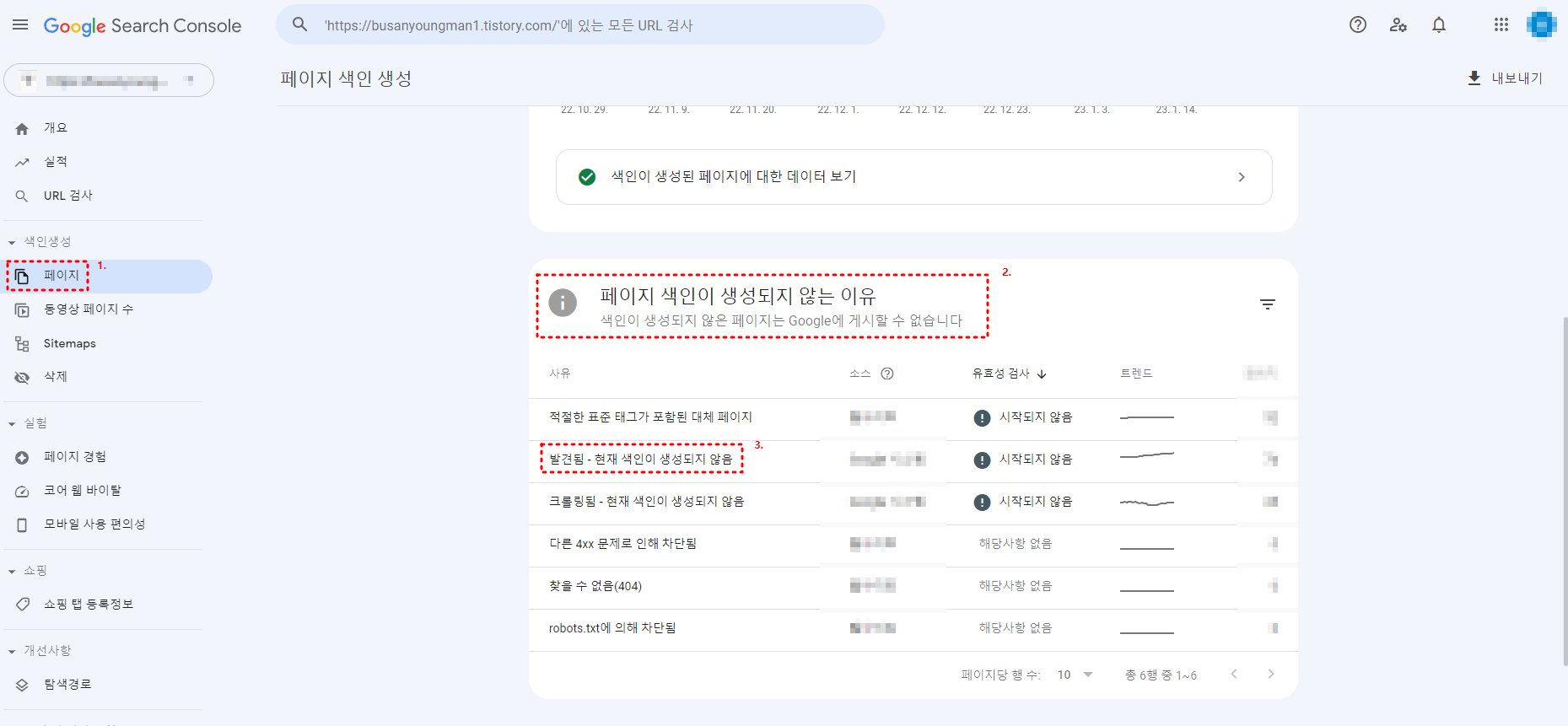  구글 서치 콘솔. 발견됨-현재 색인이 생성되지 않음 해결방법