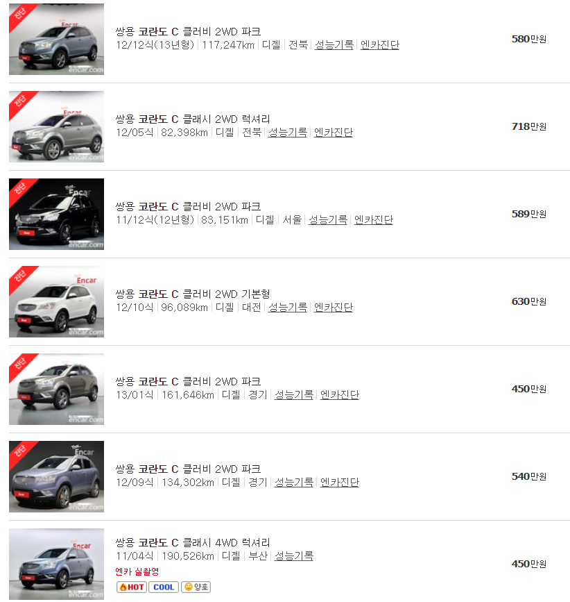 코란도C 중고차 매물