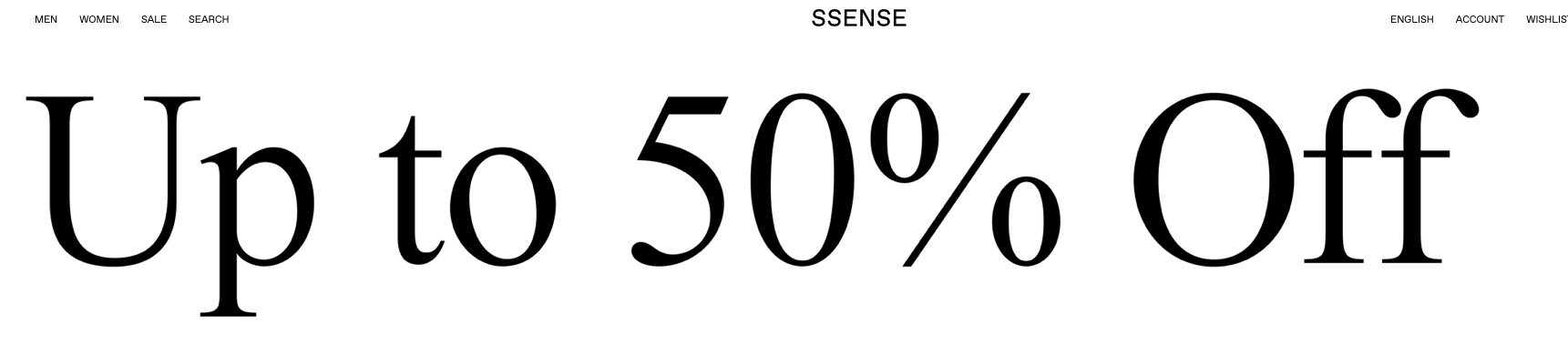  SSENSE(센스, 에센스?) 세일 시작 - 지금은 50% 스타트