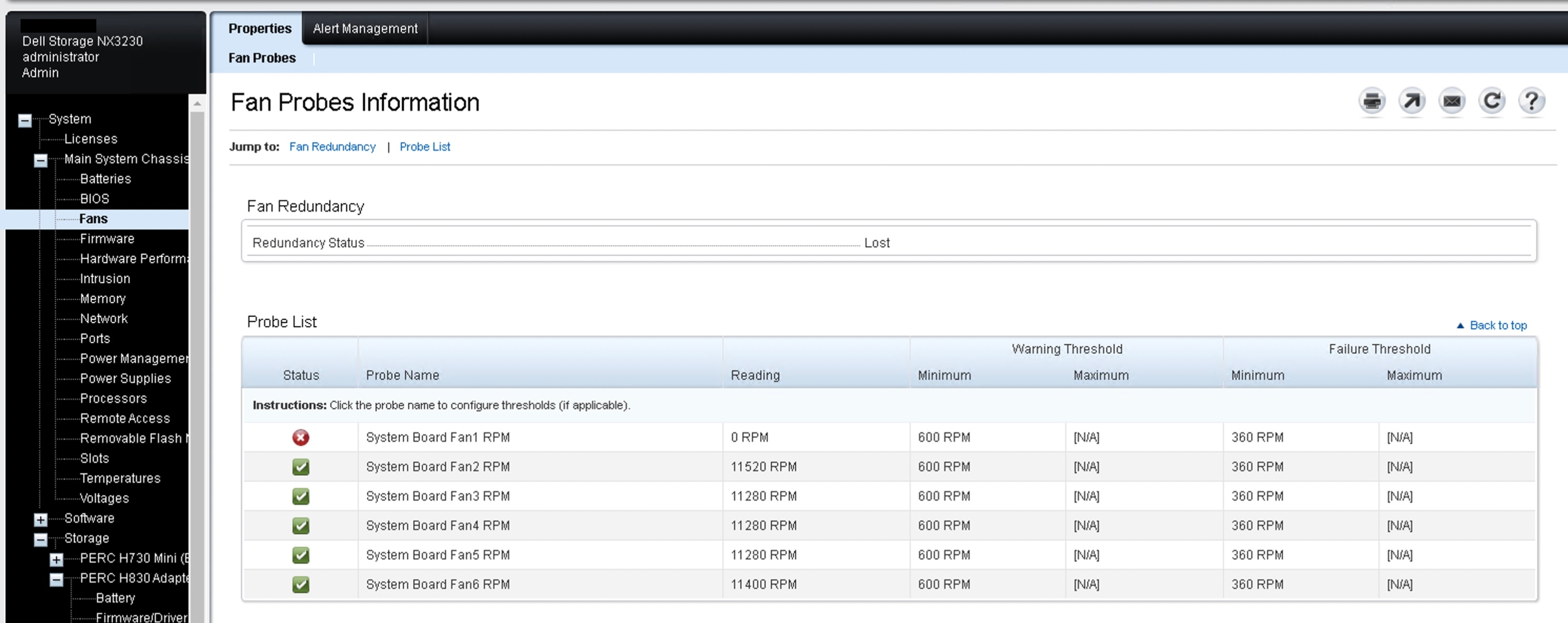 OMSA(OpenManage Server Administrator) Fan Probes Information