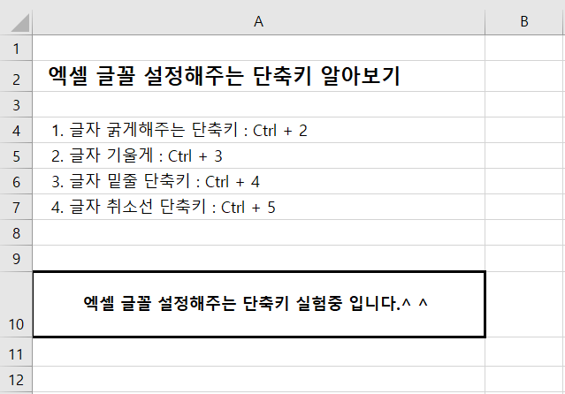 엑셀글꼴-설정변환단축키모습