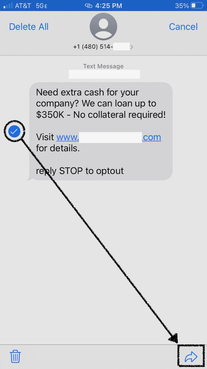 screenshot of iPhone Message&#44; showing an option to forward the given text message