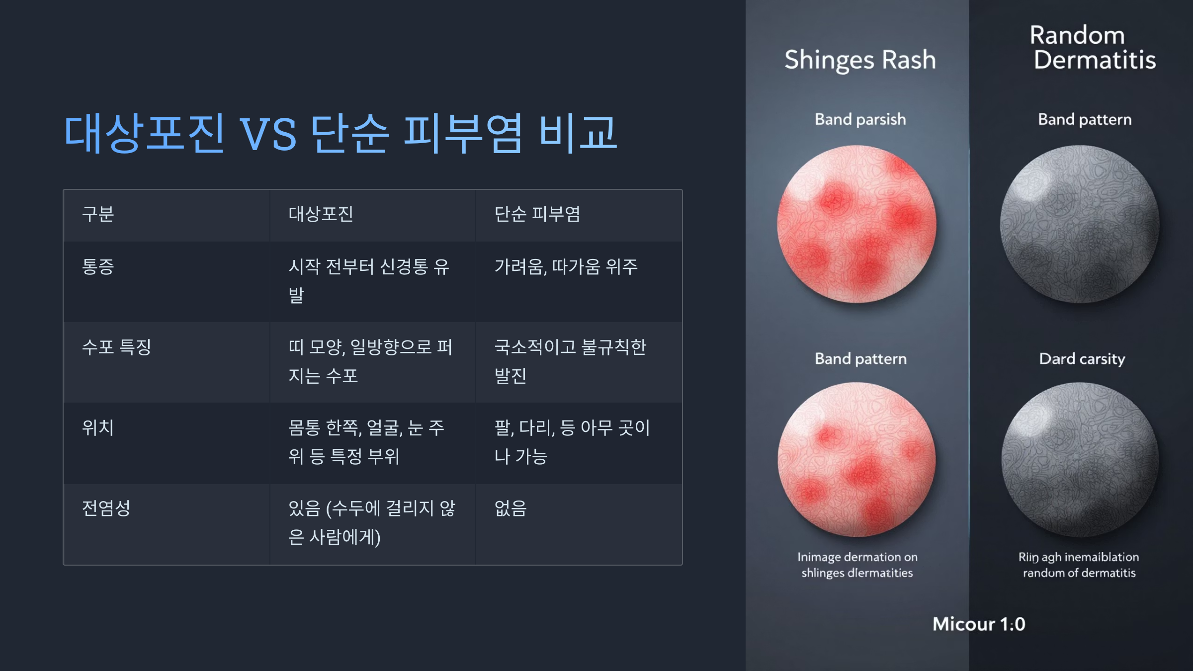 대상포진 VS 단순 피부염 비교 표