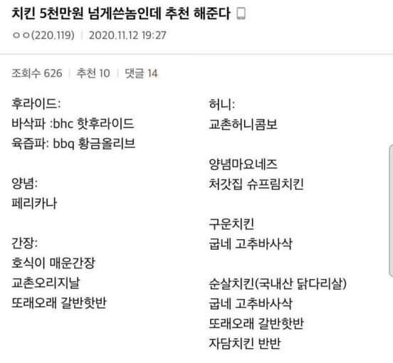  치킨 시킬때 참고하면 좋은 글