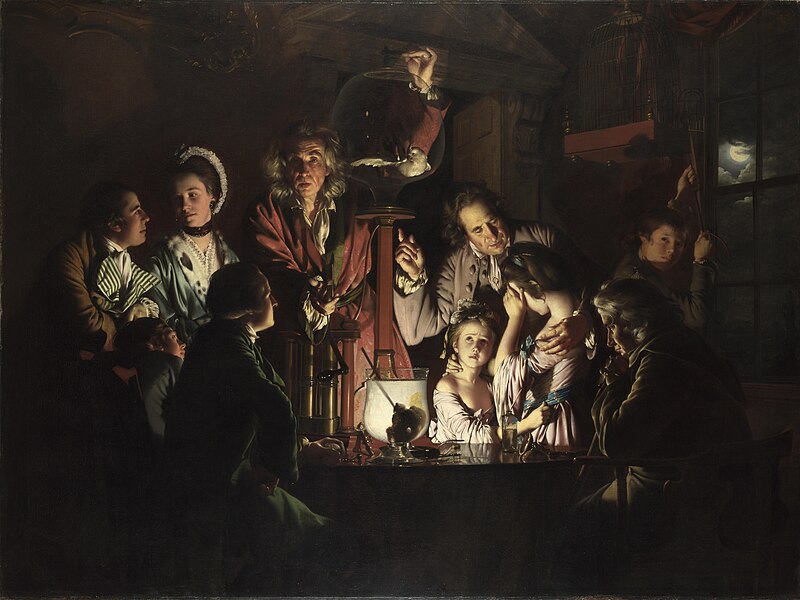 조지프 라이트(오브 더비), &lt;공기 펌프 속의 새 실험&gt;, 캔버스에 유화, 183X244cm, 1768년, 내셔널갤러리