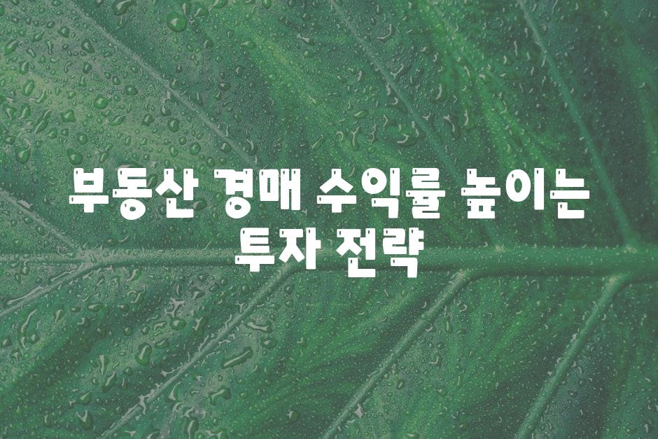 부동산 경매 수익률 높이는 투자 전략