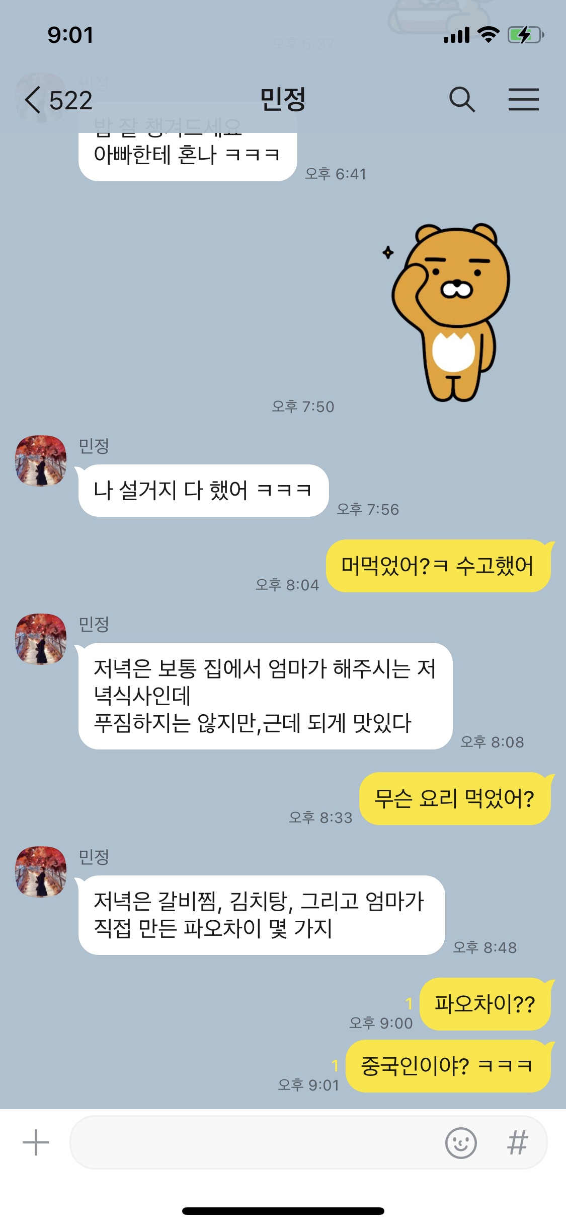 사기꾼과의 카톡 대화 '파오차이' 언급