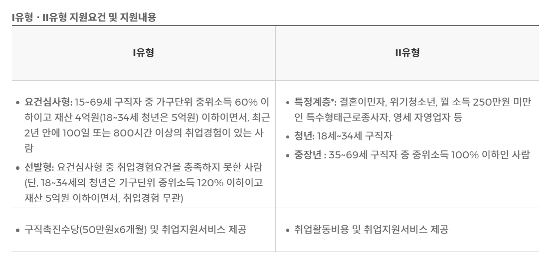 국민지원취업제도유형