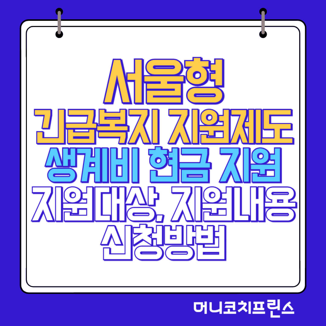  서울형 긴급복지 지원제도 생계비 현금 지원 지원대상, 지원내용, 신청방법