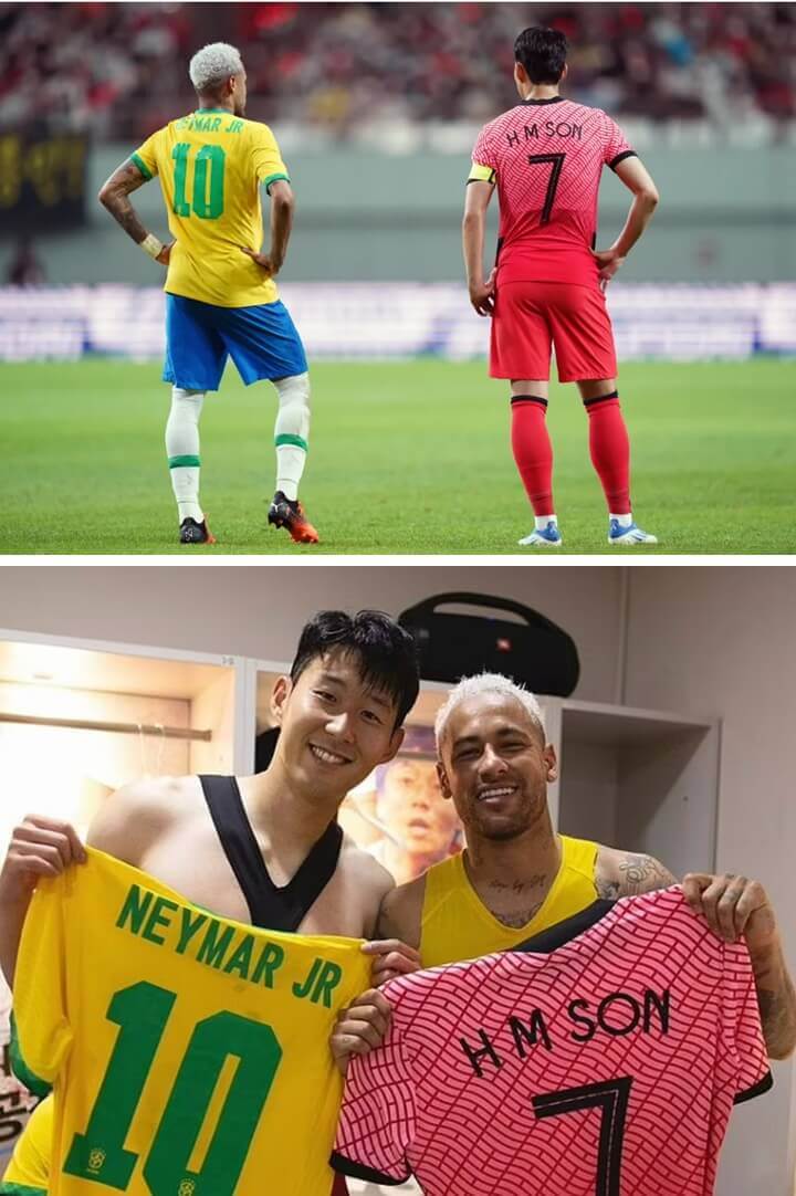 2022년 6월 한국과 브라질 친선 경기 당시 손흥민과 네이마르 사진