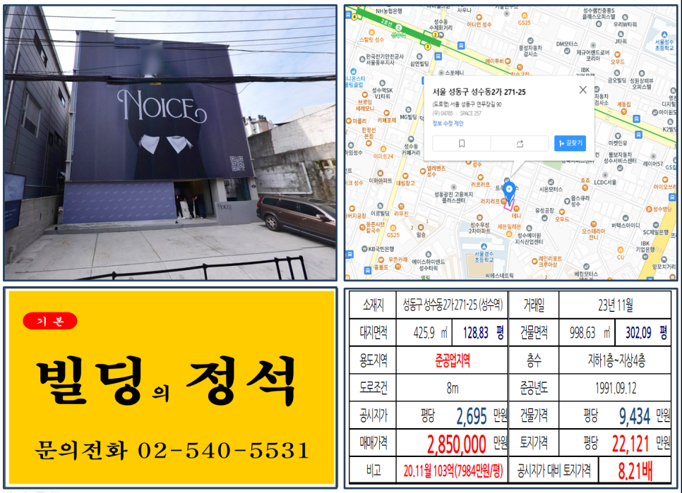 성동구 성수동2가 271-25번지 건물이 2023년 11월 매매 되었습니다.