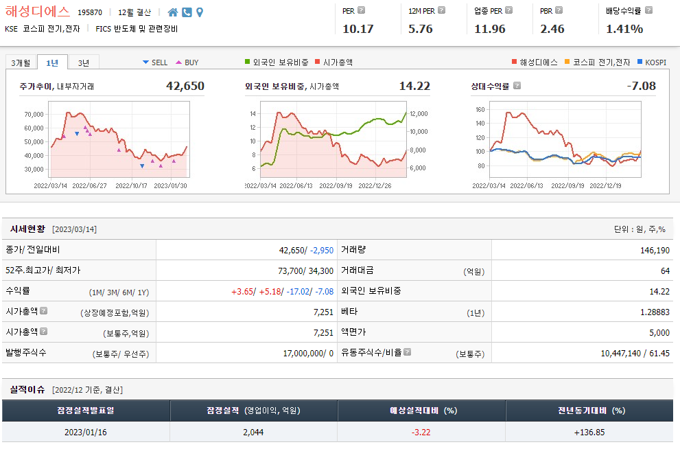 해성DS 주가전망 주가목표기업정보 1