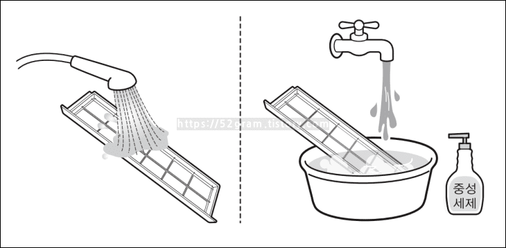 극세필터를-물세척-하고-있다.