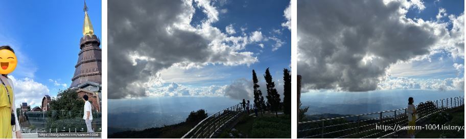 왕 왕비 장수 기념탑에서 구름과 찍은 사진들