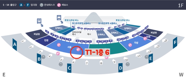 인천공항 제1터미널에서 6019 버스 타는 위치