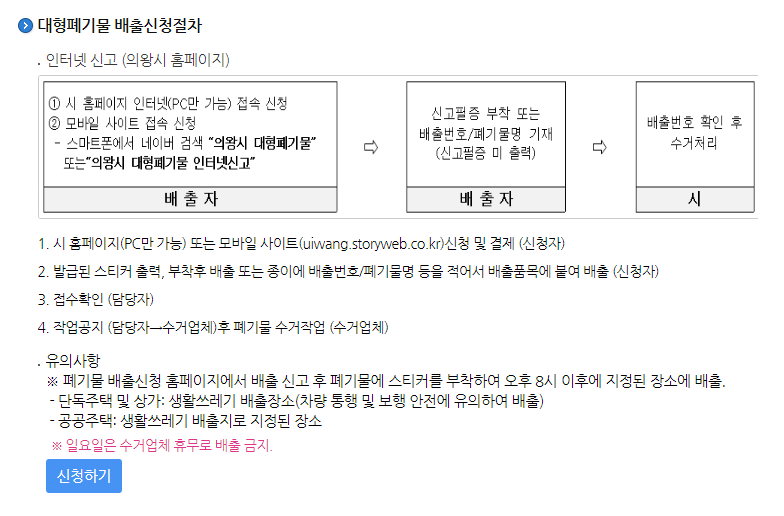 의왕시 대형폐기물 PC로 신청하는 법