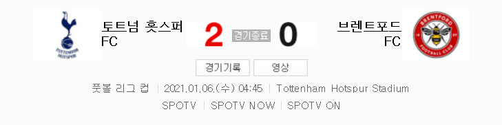  카라바오 컵 / 2021년 1월 6일 경기 - 토트넘(2) VS 브렌트포드(0) 축구 하이라이트 (손흥민 유럽 통산 150호골)