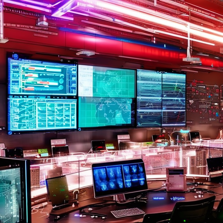AI 기반 도구와 기술을 갖춘 미래형 사이버 보안 지휘 센터의 이미지