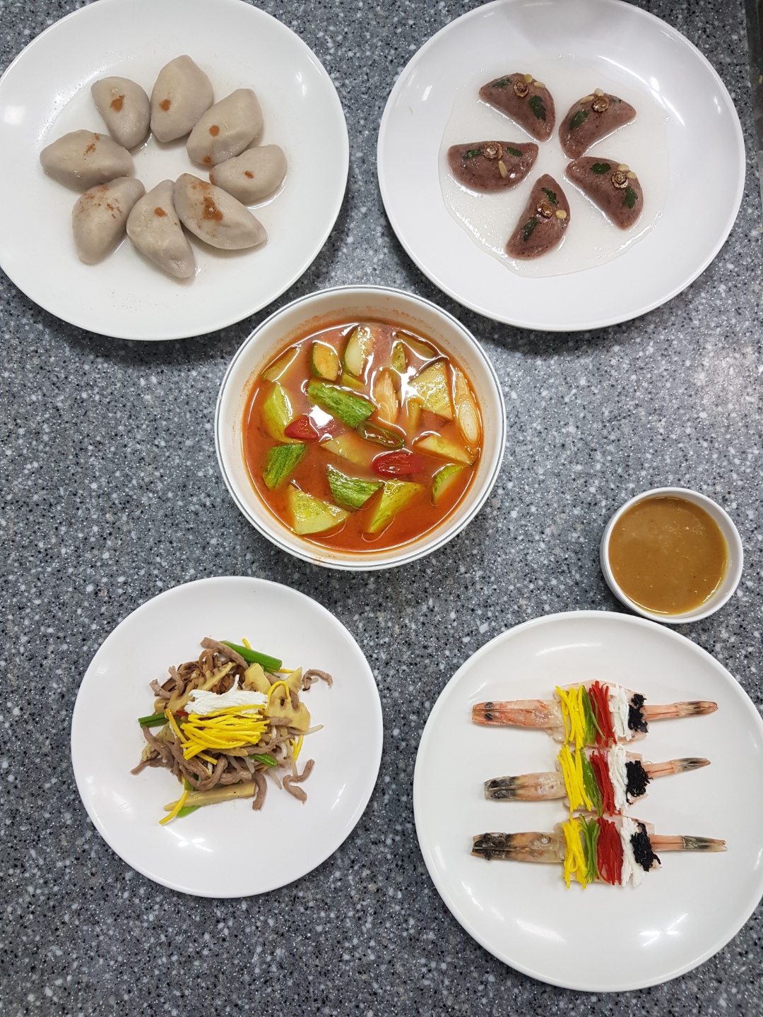  조리기능장_실기메뉴_ 오이감정, 대하찜, 죽순채, 찹쌀부꾸미(수수부꾸미), 메밀만두