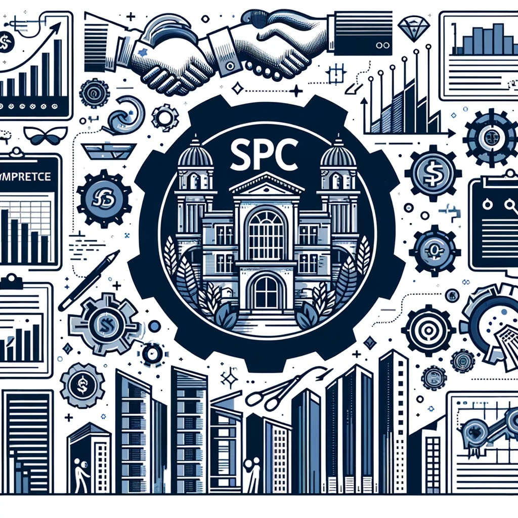 a sleek and modern illustration that represents a Special Purpose Company (SPC) for managing shared assets
