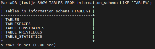 SHOW TABLES FROM &lt;DB_NAME&gt;;