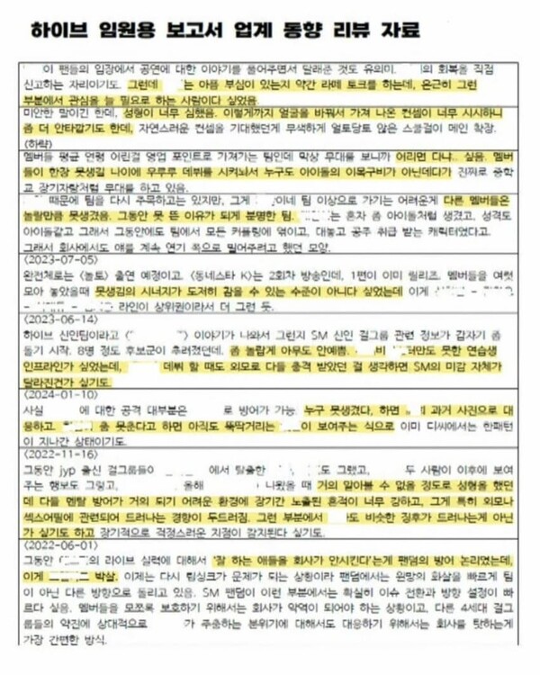 하이브 내부 보고서