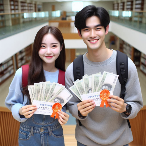 근로장려 장학금을 받고 기뻐하는 대학생들
