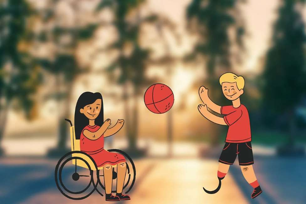장애인과 함께 농구하는 그림