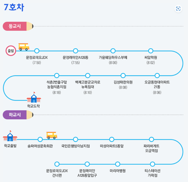 성동초 7호차 셔틀 노선 시간표