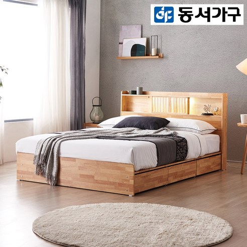  동서가구 LV 고무나무 원목 LED 수납 3서랍 4서랍 슈퍼싱글 퀸침대 사용 후기