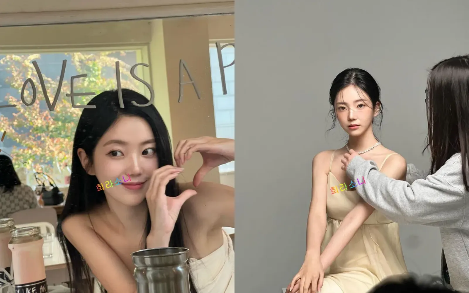 솔로지옥3 출연자 윤하정 사진. 거울을 보며 손하트를 만든 모습과 뭔가 촬영하는 모습.