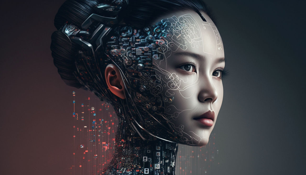 사람의 형상을 한 인공지능 로봇 사진