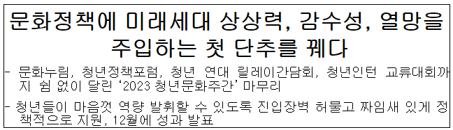 문화정책에 미래세대 상상력&#44; 감수성&#44; 열망을 주입하는 첫 단추를 꿰다