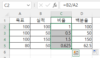 비율을 백분율로 바꿀 범위 선택
