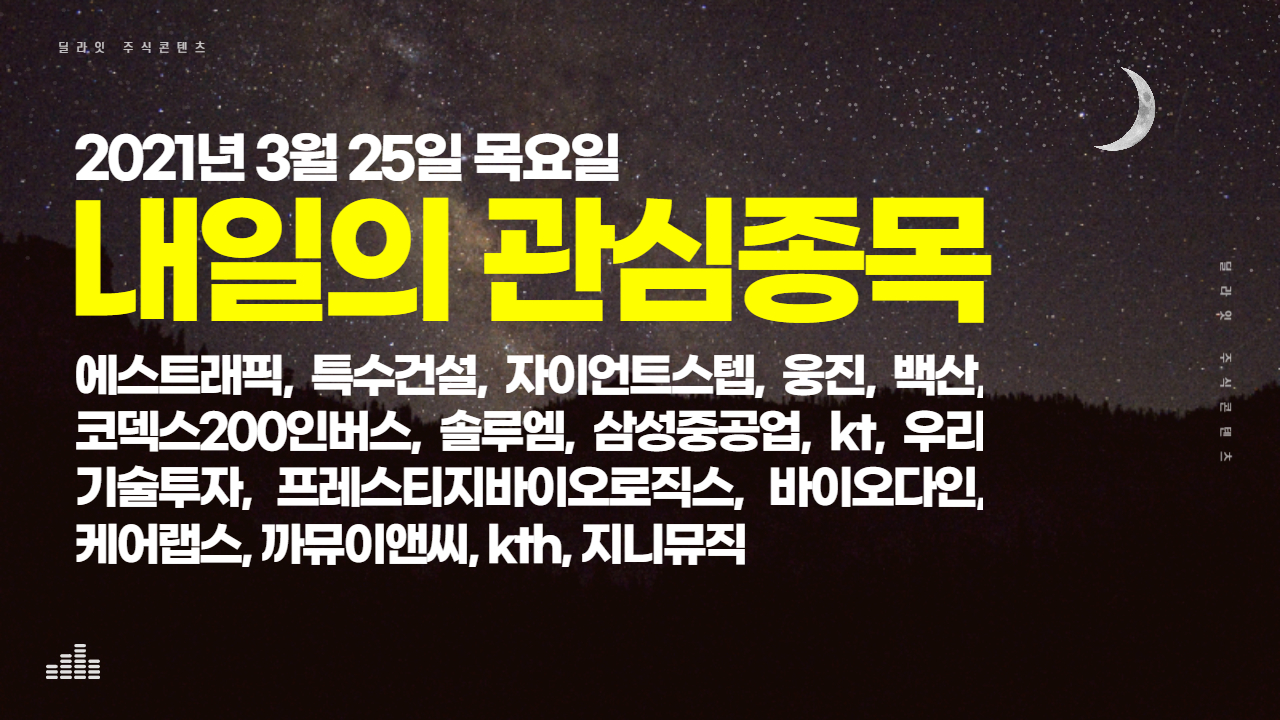  2021년 3월 25일 내일의 관심종목 - 주식딜라잇