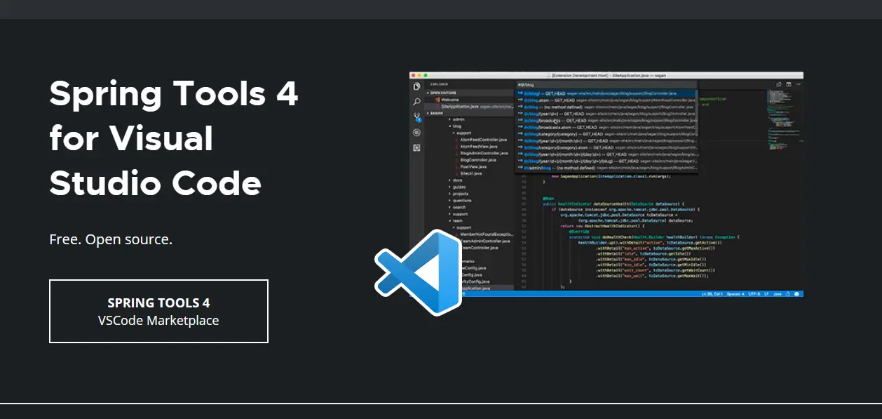 공식 홈페이지에 접속하면 Spring Tools 4 for Visual Studio Code 가 출력 된다.