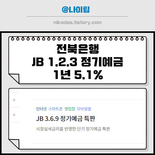 전북은행 JB 1.2.3 정기예금 1금융권 특판 금리 5.1%