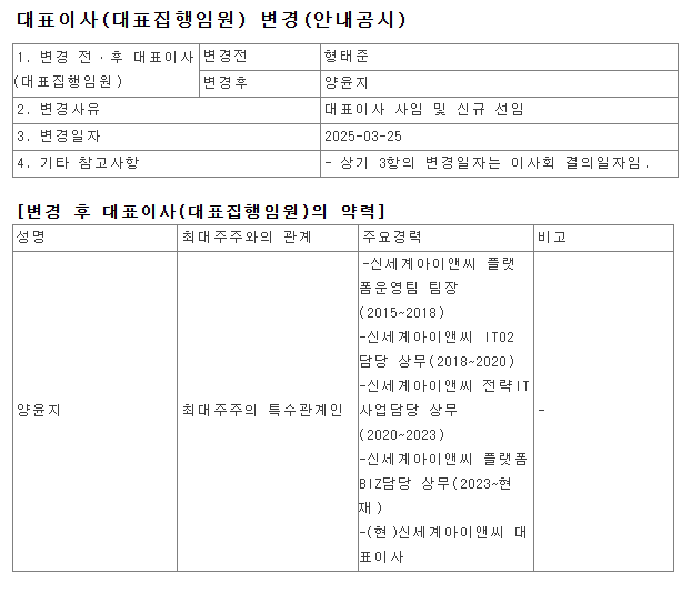 신세계I&amp;C대표이사변경