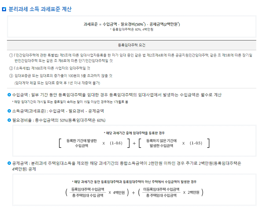 주택임대소득 선택적 분리과세, 분리과세 소득 과세표준 계산