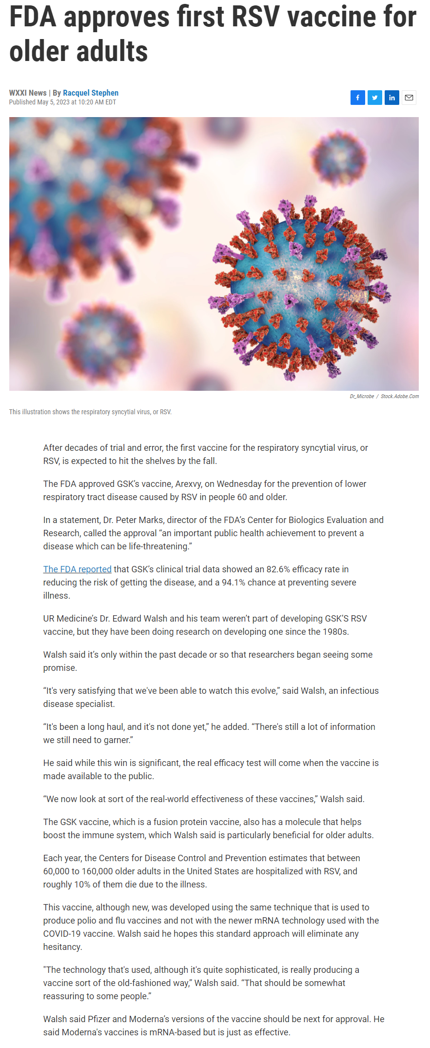  World’s first RSV vaccine for older adults gets FDA approval