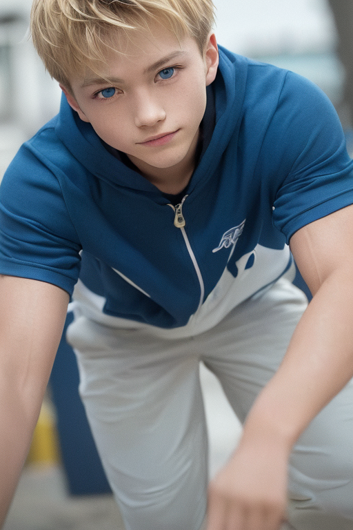  [Boy-102] Free Images of boy with blond hair and blue eyes in a street