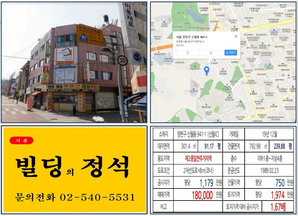 [양천구 목동선 경전철 10억 꼬마빌딩 실거래가 조회] 신월동 941-1 (신월IC) 18억 원, 평당 1,974만 원 매매되었습니다. 신월동 공공재개발, 신월시영아파트