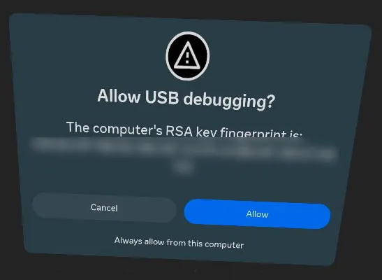 USB 디버깅 허용 메시지 화면