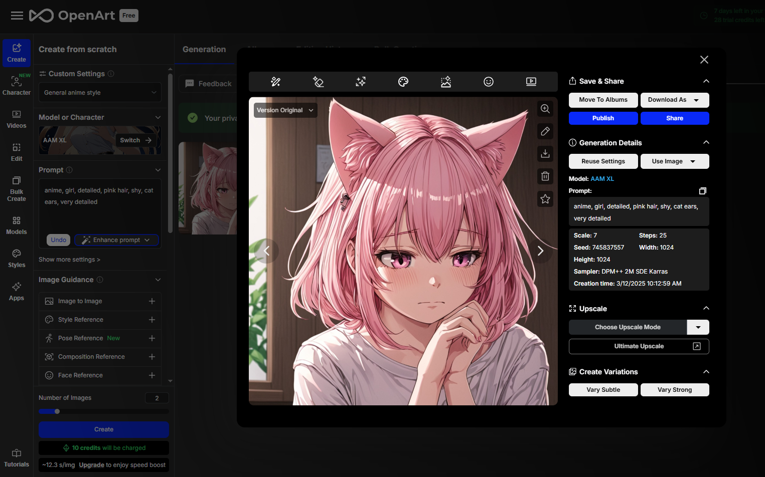 OpenArt에서 생성한 General Anime image
