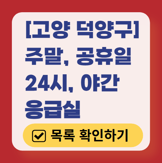 고양시 덕양구 응급실 운영 병원 리스트 ❘ 주말, 토요일, 일요일, 공휴일 응급의학과 ❘ 24시 야간 응급진료 가능한 곳