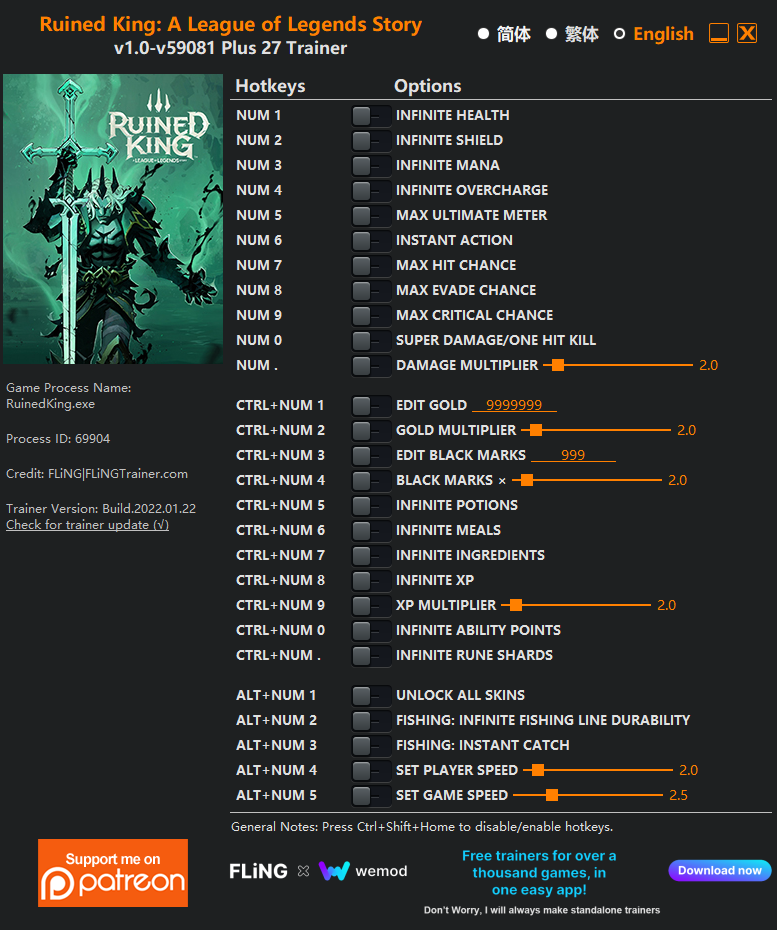  [트레이너] 한글판 몰락한 왕 : 리그 오브 레전드 이야기 Ruined King A League of Legends Story v1.0-v59081 Trainer 영문판