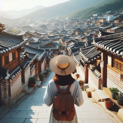 북촌 한옥마을을 여행하는 여자