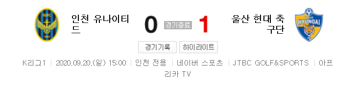  국내축구 - 인천 VS 울산 2020 K리그 22라운드 하이라이트 (2020년 9월 20일)